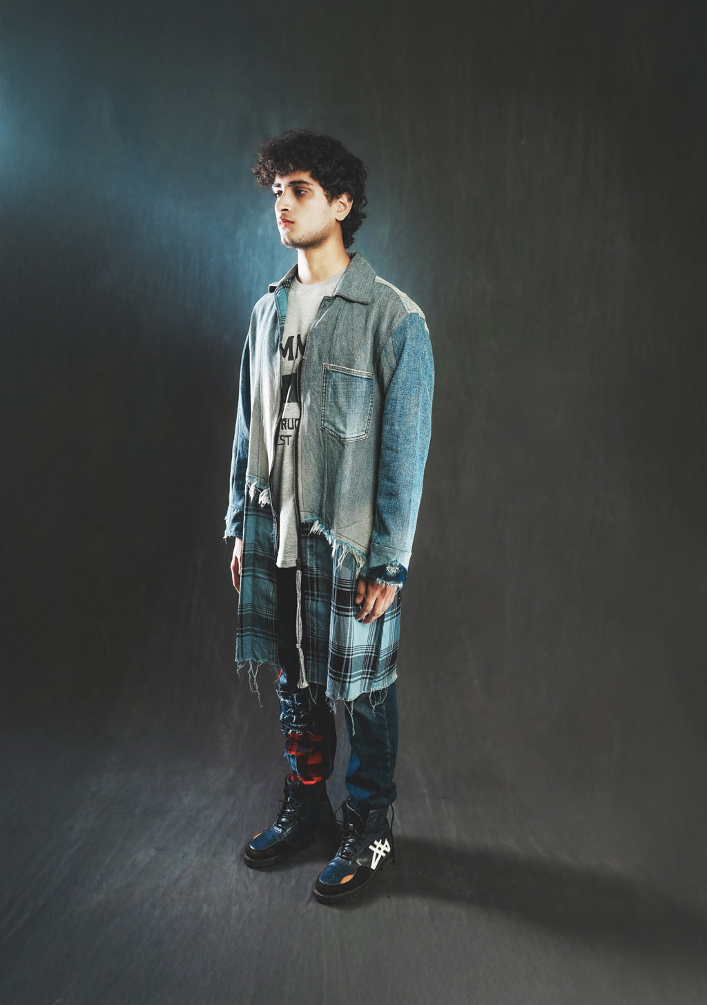 Upcycled Half-and-Half Long Jacket