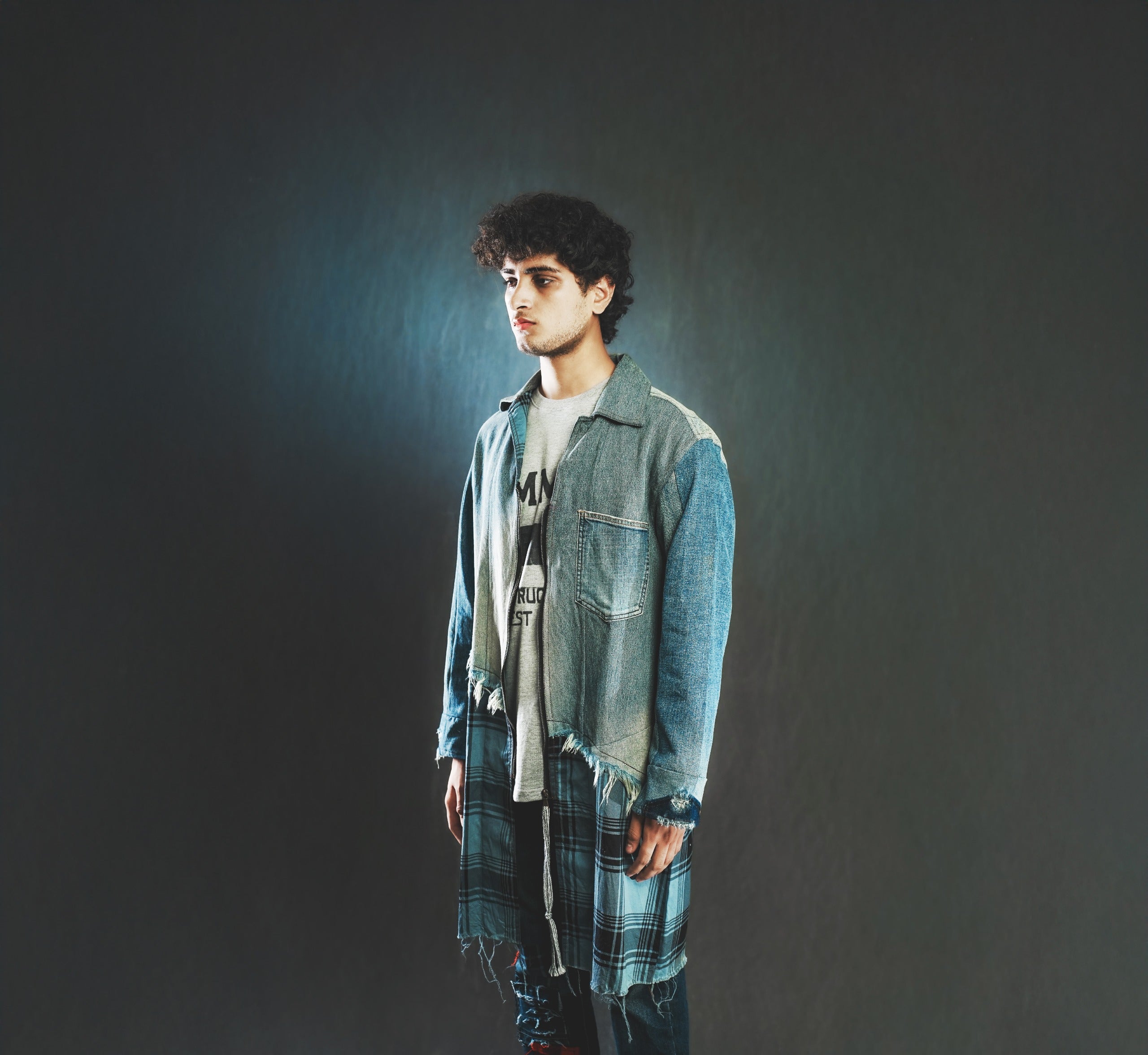 Upcycled Half-and-Half Long Jacket