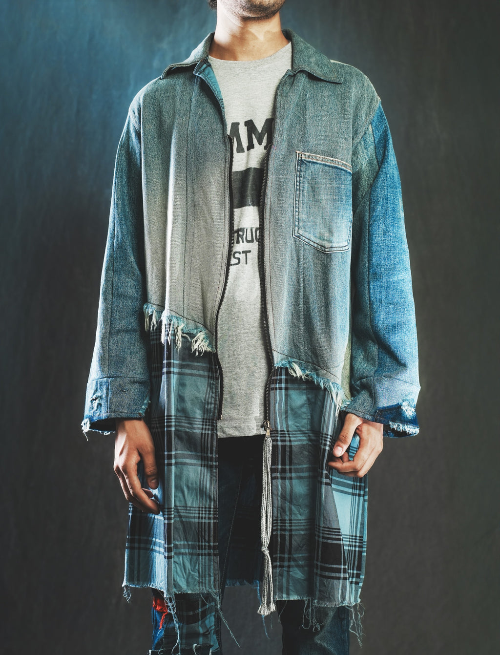 Upcycled Half-and-Half Long Jacket